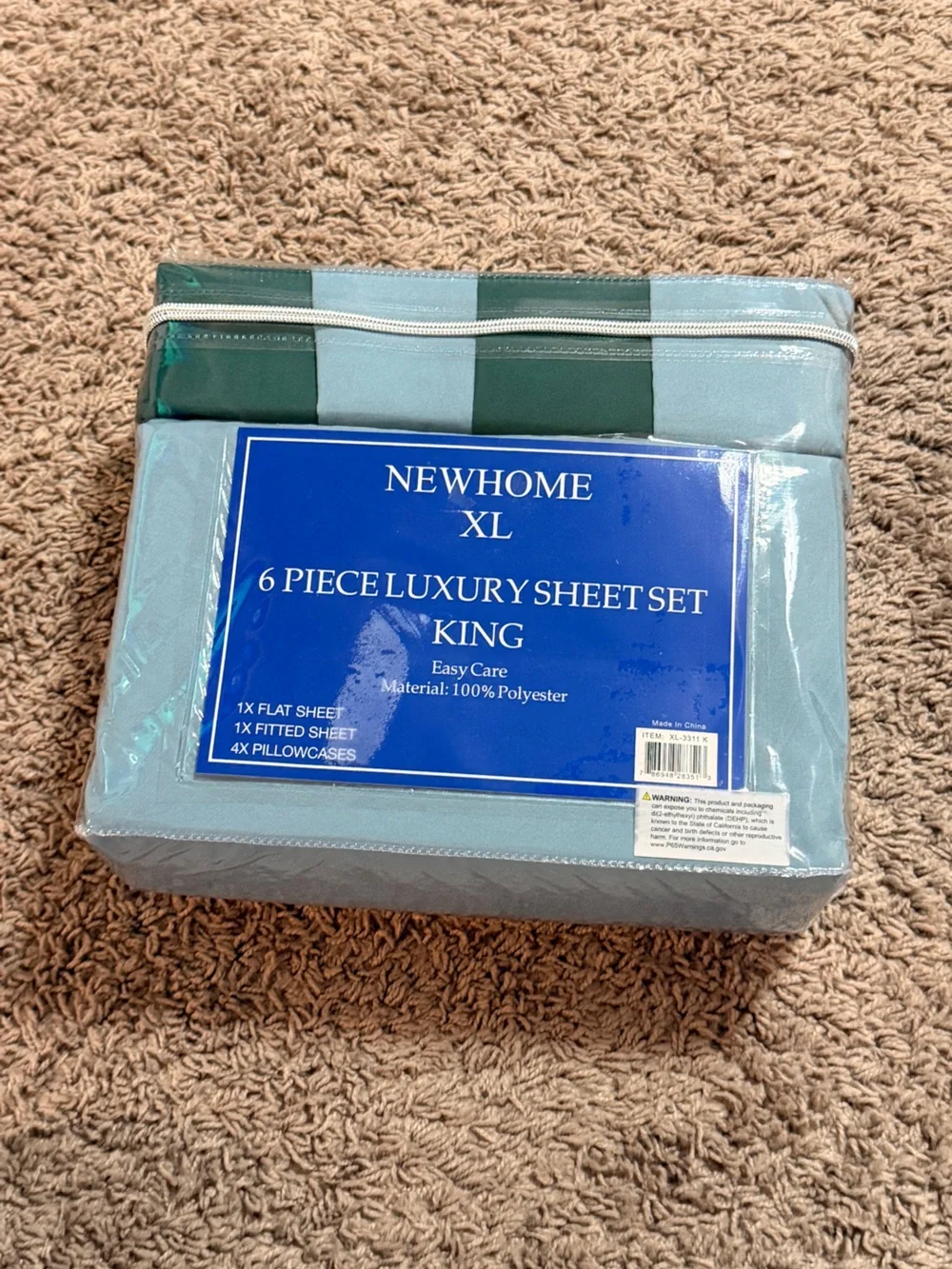 NewHome XL Light Blue & Dark Green Deep Pocket Sheet Set